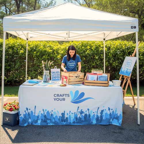Person standing behind a table with 'Crafts Your' branding under a white canopy.
