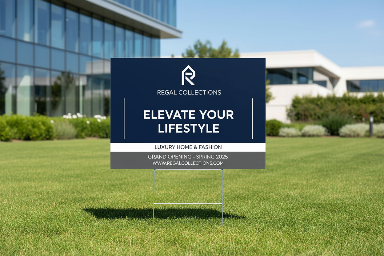 professional advertising design formal style for Retail company in Yard Sign
